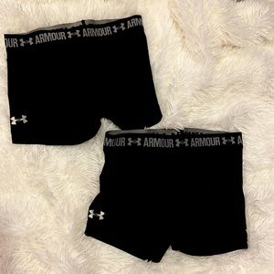 2 pairs underarmour spandex compression short; black size small